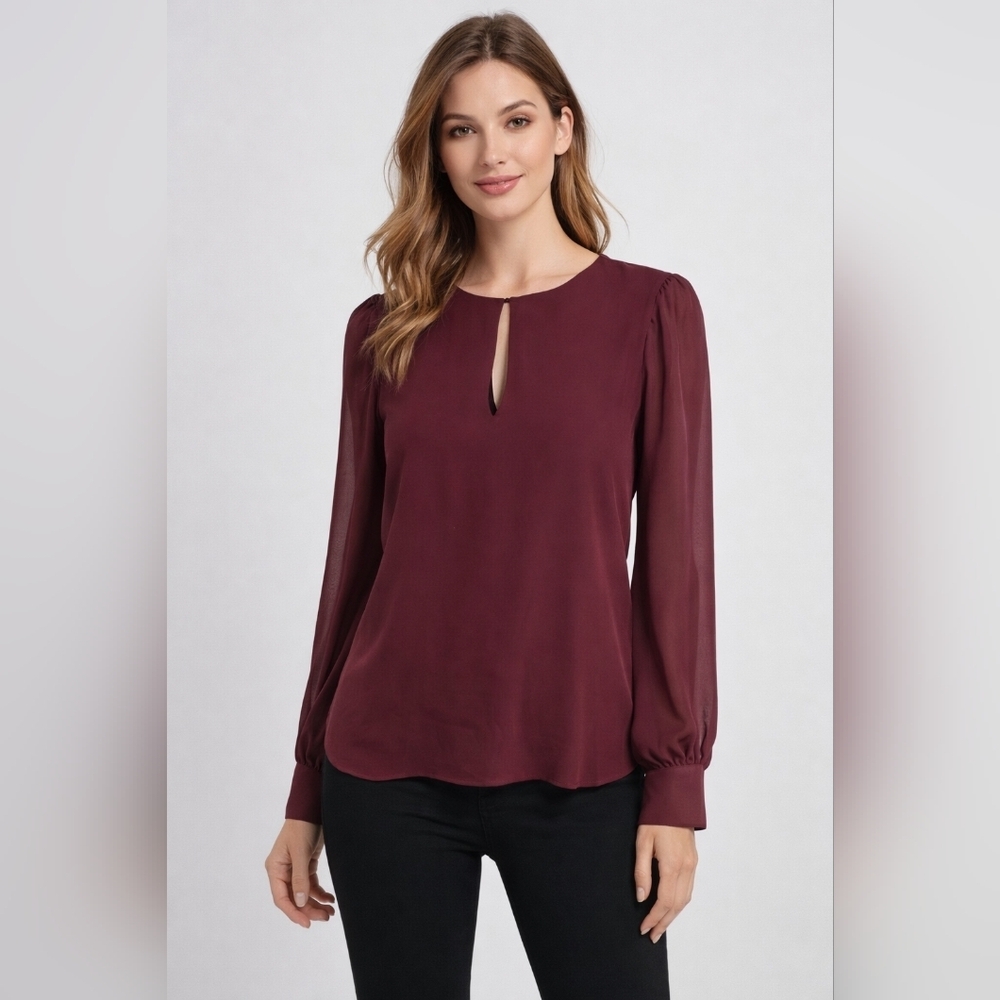 2/$20 Dynamite maroon blouse with sheer sleeveKeyhole Front Long Sleeve